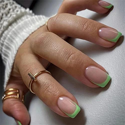 CRRLtry zelena francuska presa na noktima kratki goli lažni nokti kvadratni lažni nokti dnevni slatki nokti sjajni nokti za žene 24kom