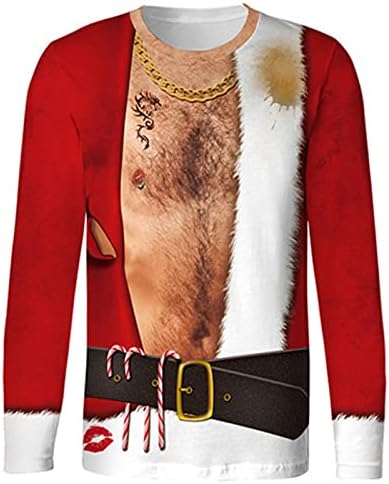 XXBR božićne majice za muške, 3D smiješni Xmas Santa Claus Print Soldier Long Ruyve Casure Crewneck Tee Vrhovi
