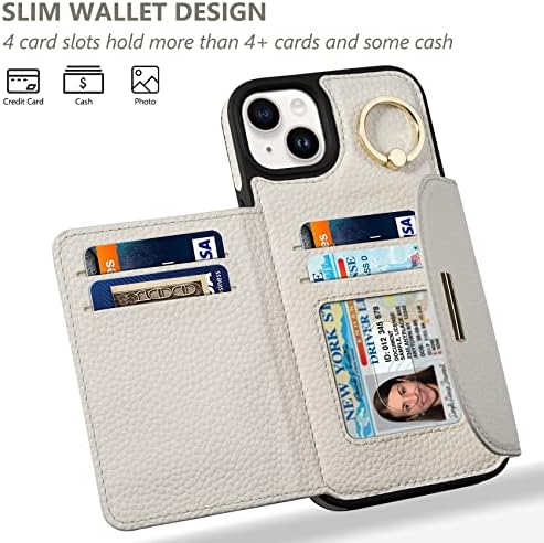 Keallce futrola za iPhone 14 Plus 6.7 2022, preklopna torbica za novčanik sa 4 slota za kartice, nosač držača prstena, Folio kožna