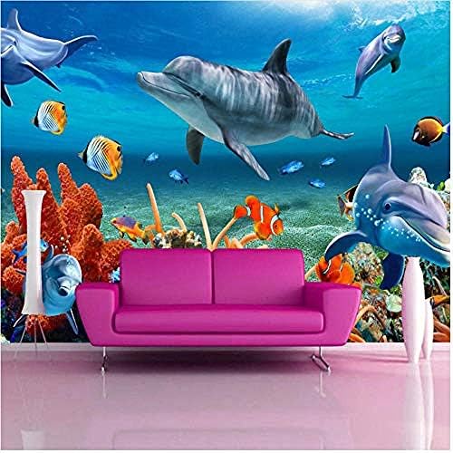 CLHHSY vodootporna i uklonjiva prilagođena 3D zidna pozadina za djecu podvodna dupinska riba zidna papir akvarij zidna pozadina soba