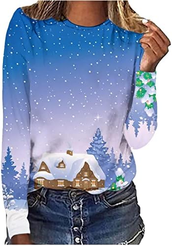 Božićne košulje za žene 3D neonske sijalice Print Dukseri Slobodne fitne majice s dugim rukavima Mašine ružnog božićnog džemper