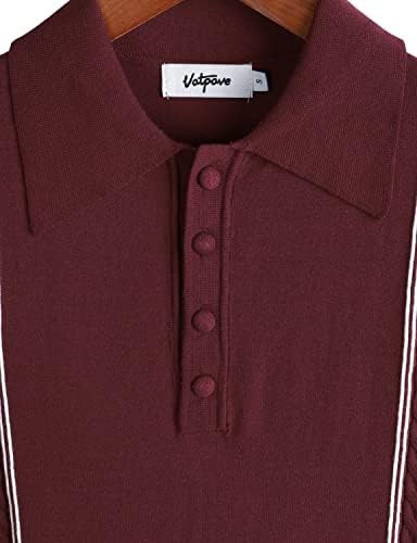 Vatpave Muške pletene polo majice casual vintage s kratkim rukavom prugaste golf majice