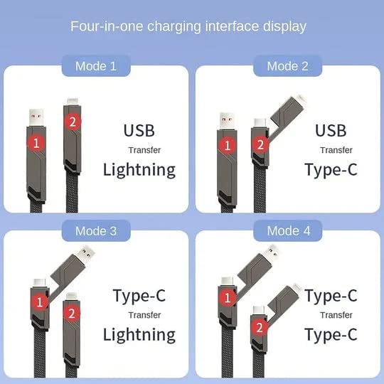 4-u-1 ravni pleteni pleteni kabel za preciziranje, 60W Više punjenja Combo Munja / tipa C / USB A portovi