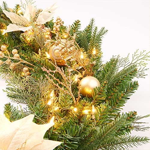 Amersest Prethit 9ft Božićni vijenac sa zlatnim bobicama i loptima, borovom konusom, zlatnim cvijećem i 50 baterija mekanim bijelim