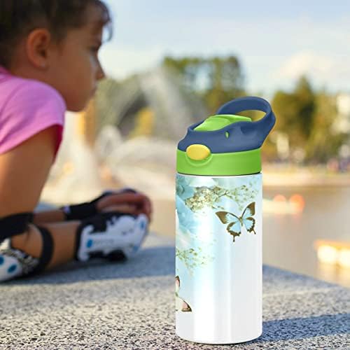 KEEPREAL 12oz dječja izolirana boca sa vodom sa slamnim poklopcem - dvostruki zidni vakuumski putni tumbler od nehrđajućeg čelika za više od nehrđajućeg čelika za višekratnu hidraturu za dječaka
