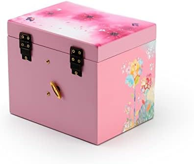 Pink drvena cvjetna tema 18 Napomena Spinning Ballerina Music Box - Mnoge pjesme koje treba odabrati - pjevanje na kiši