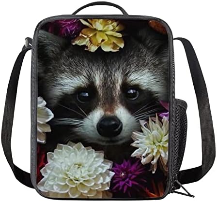 SEANATIVE slatka rakun cvjetna termo kutija za ručak za djecu s naramenicom Prijenosna torba za ručak za povratak u školu