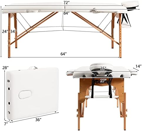 QUUL 84 L prijenosni stol za masažu podesivi Spa krevet tetovaža sa torbicom za nošenje Bijela