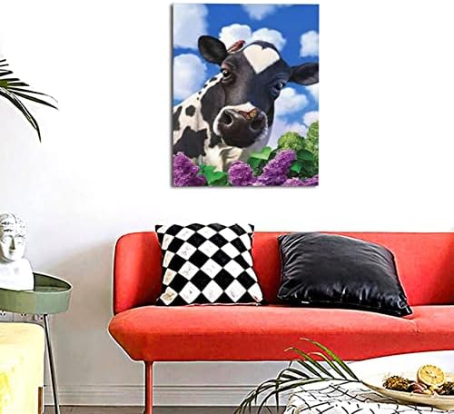 Sainv slatka kravlja platna bez okvira dekorativna slika, veličina: 16x20in, pogodna za dom, ured, zidnu dekoraciju