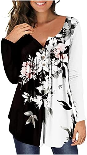 Ženske trendi tunike ženske majice i bluze Henley dugi rukavi dugme za majicu Casual štampane plisirane majice