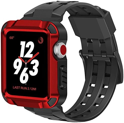 Iiteeology Kompatibilan sa Apple Watch Band 42mm, Muškarci Metal Čvrsta jabučna kartica sa sportskim iWatch trakama za Apple Watch 42mm Series 3 Series 2 Series 1-Crvena