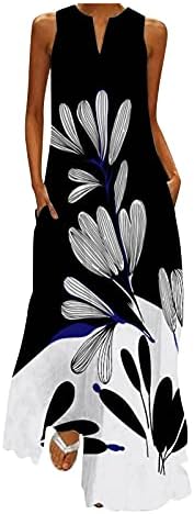 Uscharm Bohemian Maxi haljine za žene Ležerne ljetne haljine s V izrezom bez rukava, dužina poda, linija Y2K haljine bijele boje