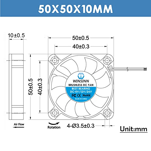 WINSINN 50mm Fan 12v, 3d štampač Micro 12 Volt ventilatori 5010 hidraulični ležaj, hlađenje bez četkica 50mmx10mm 2PIN
