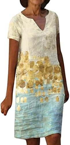 IQKA Ženska majica Haljina kratkih rukava V izrez Grafička košulja Haljine Ljetna casual Duljina koljena Vestidos