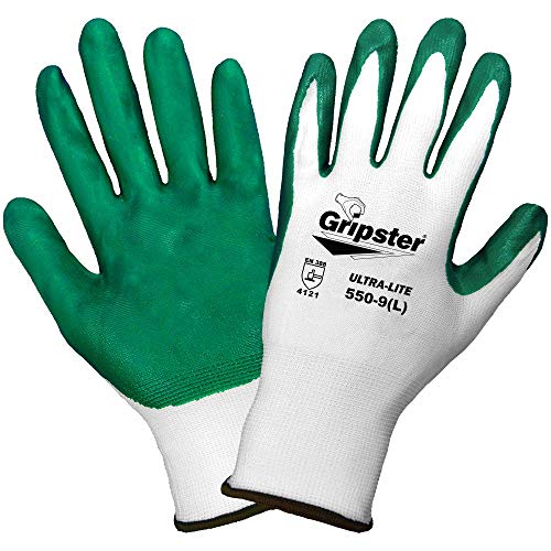 Global Glove 550 Gripster Ultralite nitrilna rukavica sa pletenom oblogom za zapešće, Work, Extra large, tamno zelena / bijela