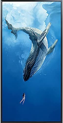 Vertical Blue Whale Love ulje na platnu-ručno oslikane moderne apstraktne ulazne umjetničke slike na platnu, umjetnička djela velike veličine za dekor pozadine Koridora dnevne sobe,Neuramljena , 120X240Cm