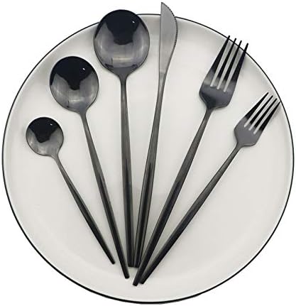 JASHII set srebrnog posuđa, ogledalo polirano crno Posuđe Set pribora za jelo servis za 6, sjajna završna obrada 36 komada posuđa