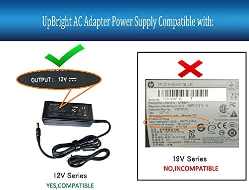 UpBright 12VDC 12-voltni Izlazni AC/DC Adapter kompatibilan sa HP 2511x XP599A XP599AA#Aba 25 widescreen LED LCD Monitor 12V 12.0 V DC12V kabl za napajanje kablovski punjač mrežni psu