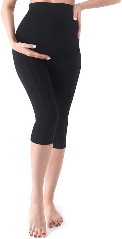 SweetAluna materinske kratke hlače preko trbuha sa džepovima, ženske trudnoće aktivne crne joge Capris hlače