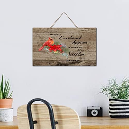 Farmhouse Home Decor Drvne znakove Kad se kardinal pojavi u vašem dvorištu motivacijsko drvo 6x10 Božić u nebeskom spomen-spomen-drvenim