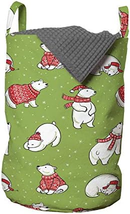 Lunarable Božićna torba za veš, polarni medvjedi u džemperima Funny Animal Lover tema zimski elementi, korpa za korpe sa ručkama zatvaranje