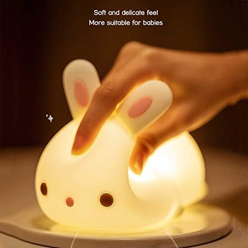 Xianfei Rabbit silikonsko noćno svjetlo, dječje šareno svjetlo za spavanje na USB punjenju, Prijenosna noćna lampa Squishy Bunny sa