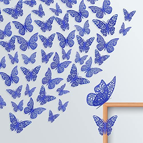 Plavi zidni dekor, 60 kom 3D 3D ukrasi leptira, leptir zidne naljepnice za dekor za spavaonice dječjeg vrtića, leptiri za zanat, tortu,