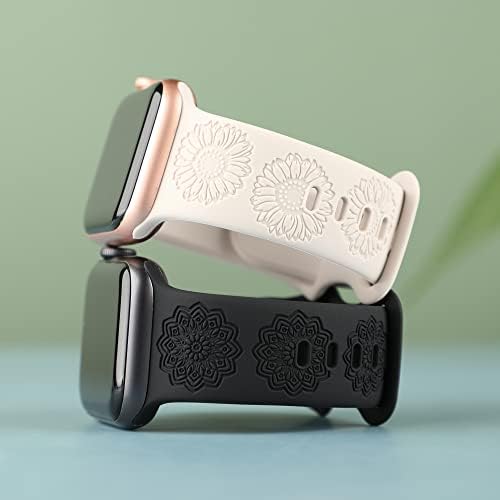 Cvjetni ugravirani silikonski opseg kompatibilan sa Apple Watch Band 38mm 40mm 41mm 42mm 44mm 45mm, simpatični ženski dizajner cvijeća Mekani sportski remen za zamjenu narukvice za iWatch serije 8 7 / SE / 6/1/4 / 3/2 / 1