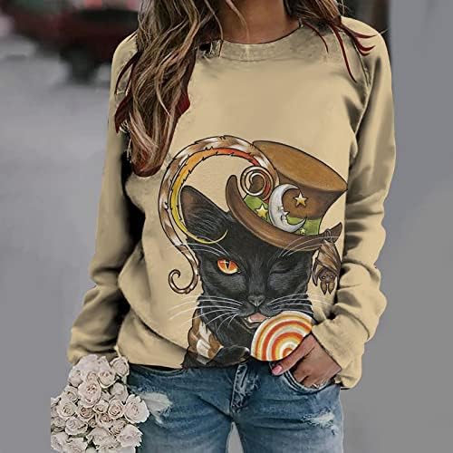 Narhbrg ženska košulja Halloween - životinjska mačka bat printske košulje Grafički tee casual labavo dugih rukava sruši