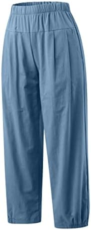 Ženske ljetne posteljine hlače elastična struka baggy natkriveni široki noga Capris Comfy Solid Color Lounge pantalone s džepovima
