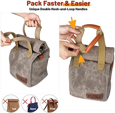Corebes Voštana Platnena torba za ručak za muškarce / žene, izolovana torba za ručak za višekratnu upotrebu od 11L sa podesivim remenom za rame & amp; dvostruke ručke sa kukom i petljom