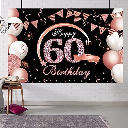 5x3ft Happy 60th Birthday Banner Backdrop Rose Gold 60th birthday dekoracije za žene 60 rođendan znak potrepštine šezdeset godina