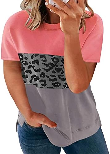 Jesen ljeto posada vrat bluza dame kratki rukav pamuk Leopard Print grafički Oversized Top Tee za Teen Djevojke IY
