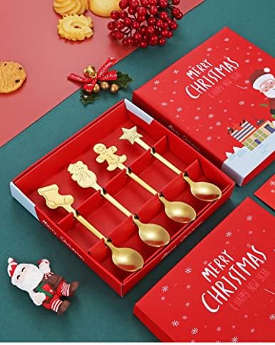 ABAGAL kašika za Božićni pribor za jelo od nerđajućeg čelika Kreativna kašika za kafu Poklon kutija slatki Set crtani Gingerbread