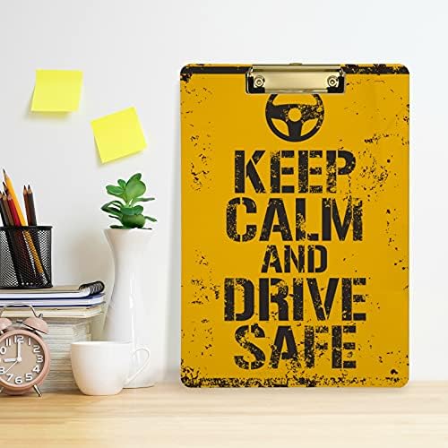 ALAZA Keep Calm i vozite sigurno Clipboards za djecu Student Žene Muškarci veličina slova plastike niskog profila Clip, 9 x 12.5 in, Srebrna Clip