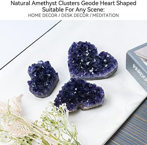 Gemboury Urugvay Deep Purple Amethyst Kristali 3-3,5inch u obliku srca, prirodna aa boja prekrasan druzy geode kameni, nevjerojatan