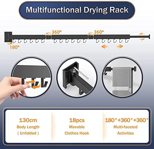 ZdwCyl stalak za sušenje odjeće, stalak za sušenje rublja zidni nosač, stalak za uštedu prostora,uvlačivi, sklopivi, za balkon, praonica, kupatilo, tamno siva boja, 3z-g02