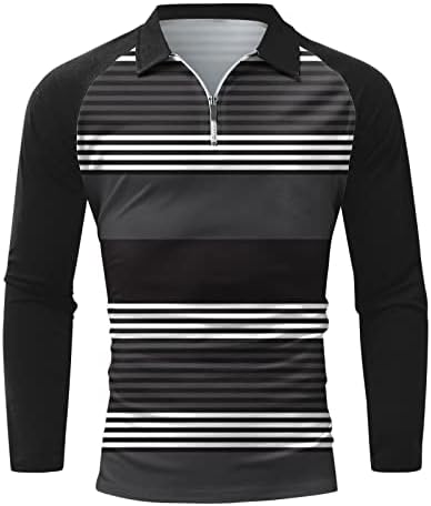 ZDDO MENS s dugim rukavima polo majice, pad Striped Colorblock patchwork casual rever ovratnik majica mišića golf vrhovi