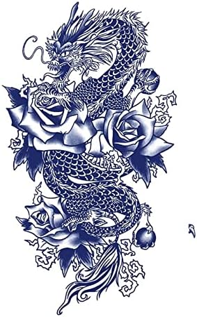 XiangBinxuan Privremene tetovaže Vodootporne privremene naljepnice za tetovažu japansko stil crno bijeli plamen Dragon Art Tettoo