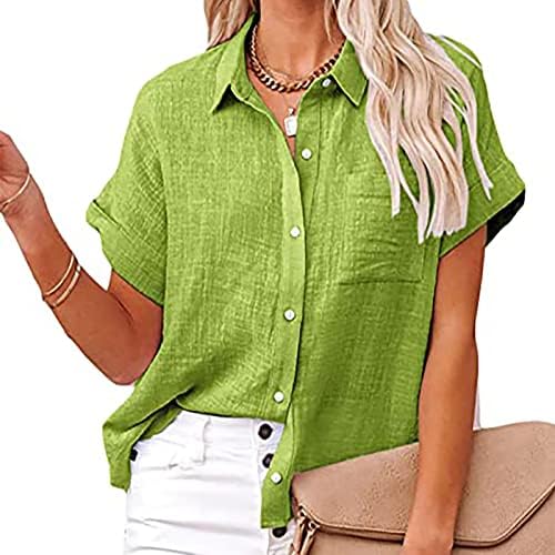 Camisetas Manga Corta Botones Para Mujer Camisetas Con Cuello en v Blusa Color Sólido Camisetas de Moda de Verano 2023