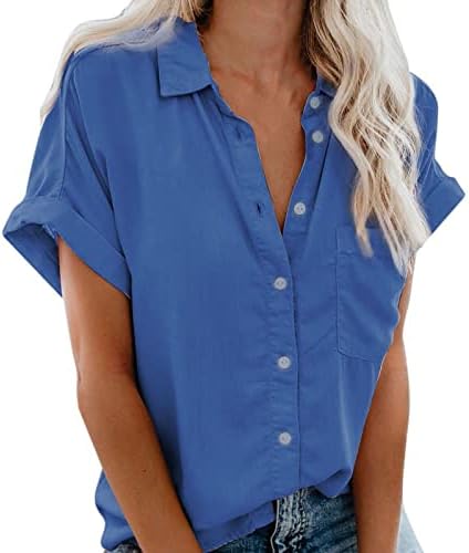 Ženska modna kauzalna majica za spuštanje navratnika za ovratnik bluze čvrsti kratki rukav TEE TOP 2023 Ljetna odjeća