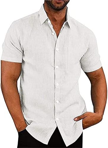 Muški ljetni gumb usežene majice casual s kratkim rukavima pamučna posteljina na plaži majica za odmor Havajska bluza vrhovi