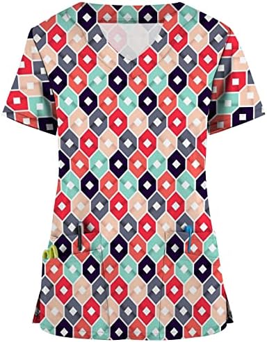 Top Tshirt za žene jesen ljeto kratki rukav duboki V vrat grafički cvjetni radni piling uniforma Tie Dye Top MQ MQ
