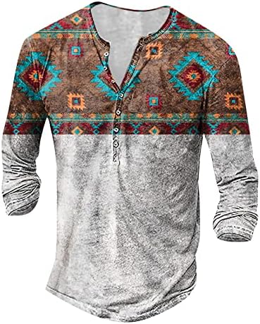 Zapadni Aztec etničke grafičke majice muškarci V-izrez dugih rukava izlasci vrhovi plus veličina muške majice na dugme