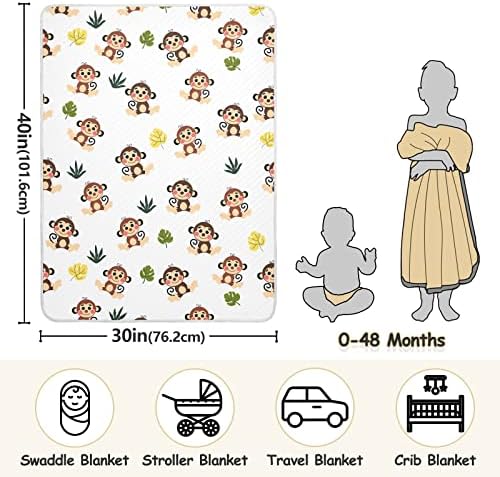 Swaddle pokrivač smiješan majmunski pamučni pokrivač za dojenčad, primanje pokrivača, lagana mekana prekrivačica za krevetić, kolica, raketa, 30x40 unutra, bijela