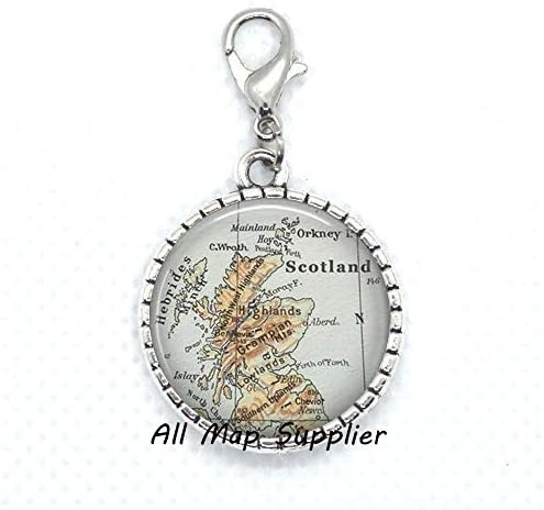 AllMapsupplier Modni patent zatvarač Pull Škotska Karta Jastog kopča, Škotska Karta Zipper Pull, Scotland kopča za jastog, Karta Nakit,