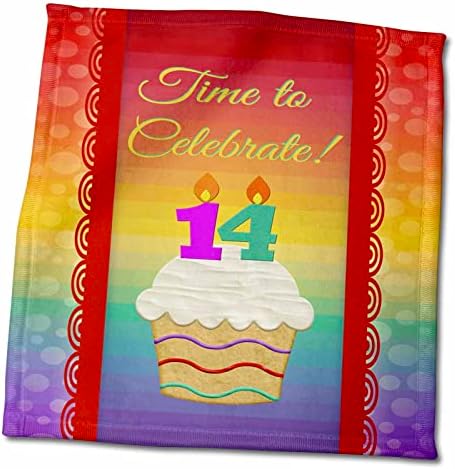 3drose - Beverly Turner Rođendan Dizajn za rođendan - Cupcake, broj svijeća, vrijeme, slavite 14 godina star poziv - ručnici