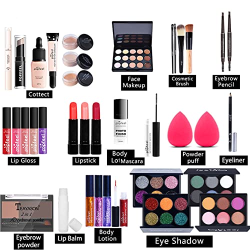 Joyeee profesionalni komplet šminke za žene puni komplet, Set šminke kozmetički komplet šminke sa torbom za šminkanje uključuje Eyeshadow