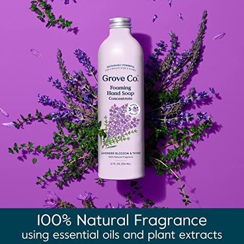Grove Co. Pjenasti koncentrat sapuna za ruke + dozator sapuna za ponovno korištenje stakla, početni komplet bez plastike i tečnosti za ponovno punjenje, prirodni cvijet lavande & amp; miris timijana