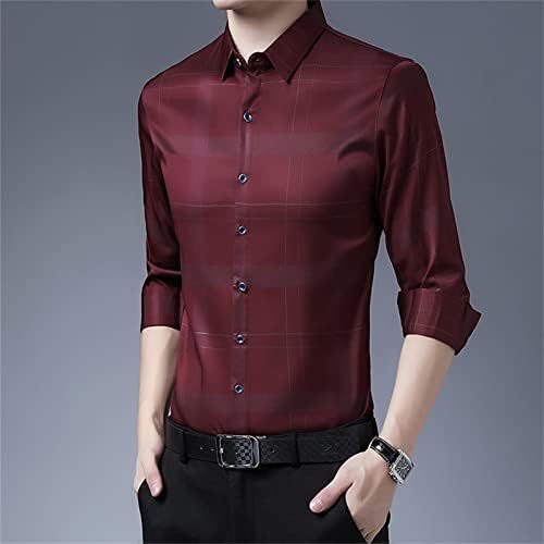 Muška karirana ručka haljina na dugim rukavima kalupljene košulje u obliku majica u redovnu majicu